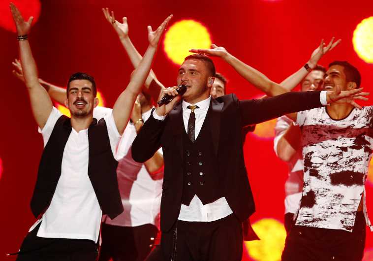 Nadav Guedj, representing Israel, performs during a dress rehearsal for the second semi-final of the upcoming 60th annual Eurovision Song Contest in Vienna