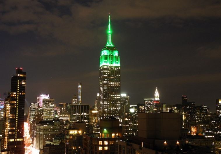 Empire State Building lit green for Eid al-Fitr holiday that marks the end of Ramadan, July 17, 2015.