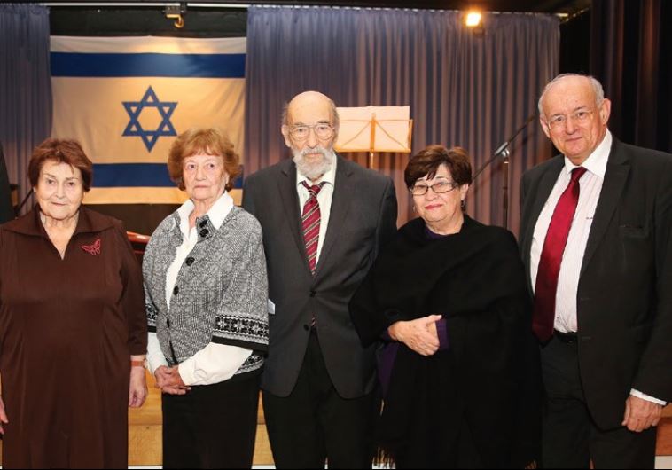 AT THE commemoration ceremony are, from left, Aachen Mayor Marcel Philipp, survivors Evelina Merowa (who lives in Prague), Dita Kraus (who lives in Netanya) and Hans Gaertner (Prague), Rachel Masel (Fredy Hirsch’s niece, who lives in Kiryat Ono) and Aachen Jewish Community chairman Dr. Robert Neugrö
