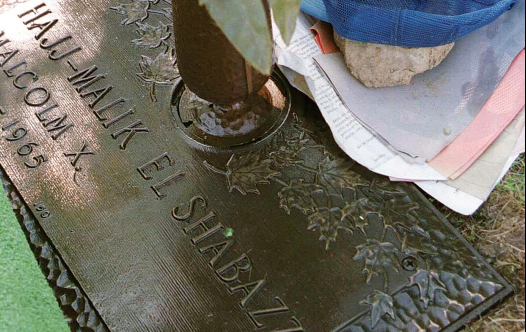 THE GRAVE of civil rights leader Malcolm X at Ferncliff Cemetery in Ardsley, New York.