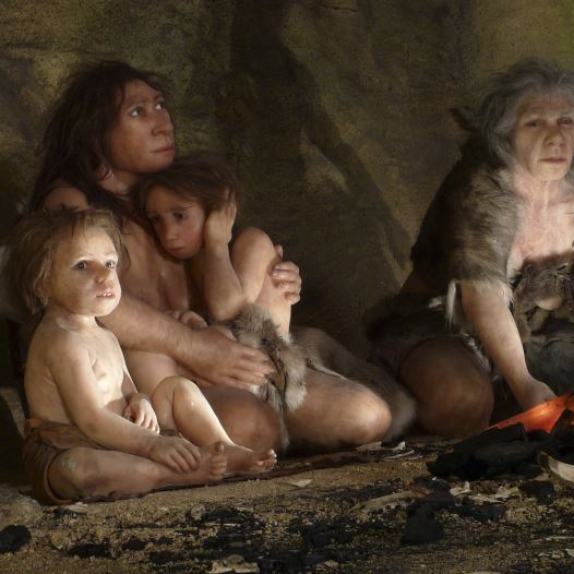 An exhibit shows the life of a neanderthal family in a cave in the new Neanderthal Museum in the northern town of Krapina