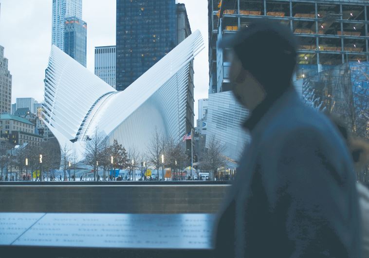 9/11 GROUND ZERO today includes numerous skyscrapers and the recently opened World Trade Center Transportation Hub designed by Santiago Calatrava.