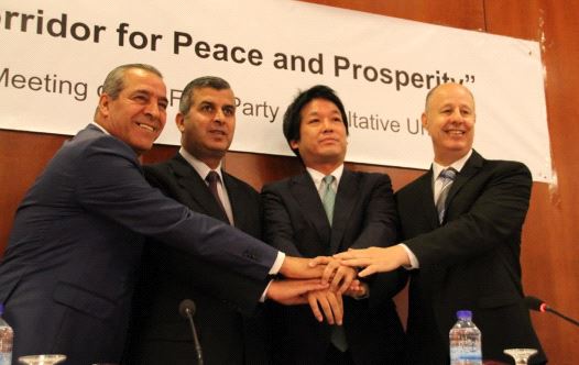 From left: Palestinian Authority minister Hussein Al-Sheikh, Jordan's Secretary General of Planning and International Cooperation Saleh Kharabsheh, Japan's Deputy Foreign Minister Kentro Sonoura and Israeli minister Tzahi Hanegbi