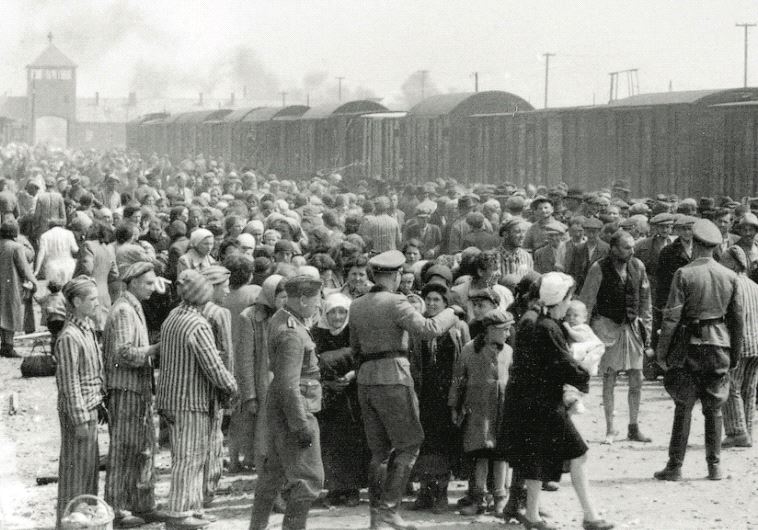 Hungarian Jews arrive at Auschwitz-Birkenau in May 1944