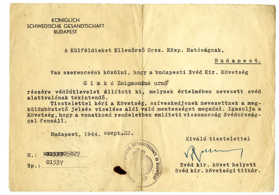 Passport issued by Raoul Wallenberg to protect Jews during WW2.