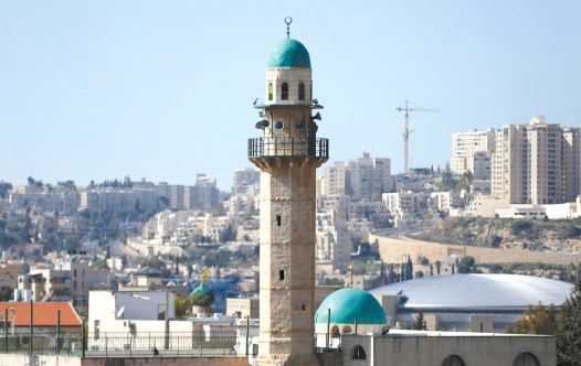 THE MINARET of a mosque is seen in the Arab neighborhood of Beit Safafa in Jerusalem