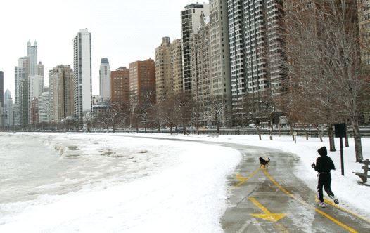 A man runs along Lake Michigan in Chicago in 2010