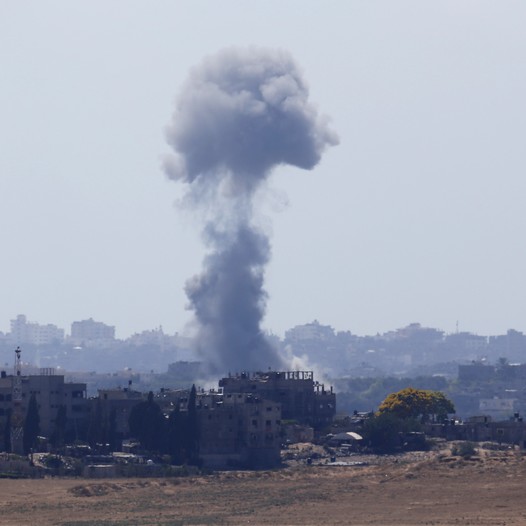 Smoke rises after an explosion in the northern Gaza Strip