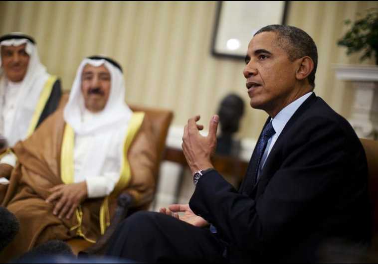 US President Barack Obama meets Sheikh Sabah al-Ahmad al-Jaber al-Sabah, Kuwait's emir, in the Oval Office of the White House in Washington