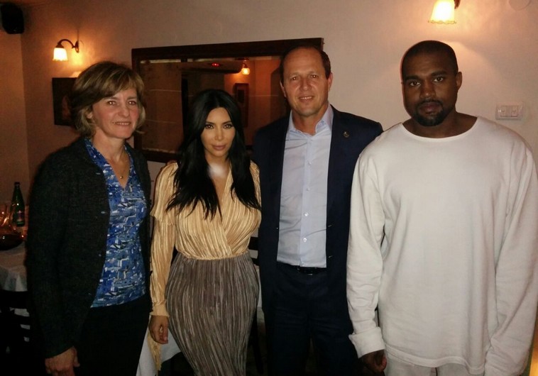 Kim Kardashian and Kanye West meet Jerusalem Mayor Nir Barkat in the Israeli capital, April 13