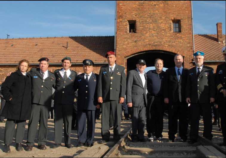 Abe Foxman with an IDF delegation at Auschwitz.
