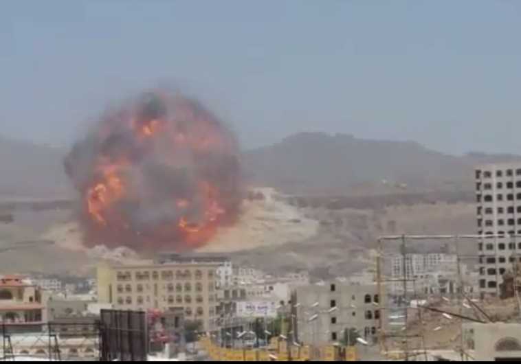Camera films moment of biggest blast in weeks in Sanaa.