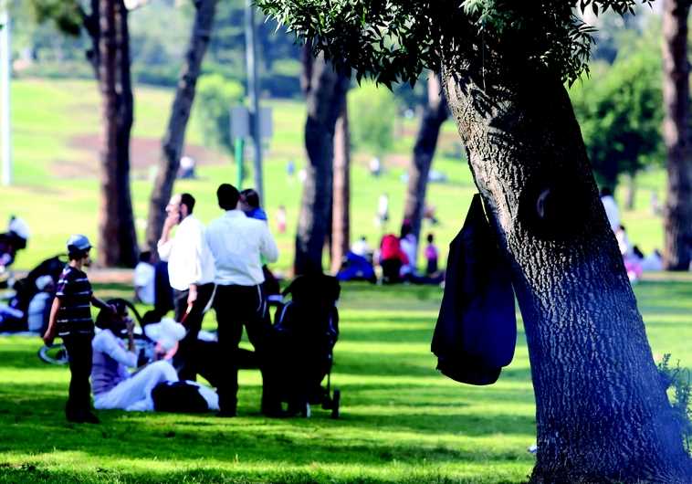 Famille haredite au parc