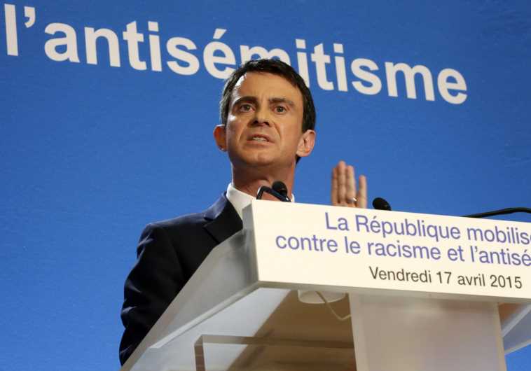 French Prime Minister Manuel Valls leaves after a speech to present a plan to fight racism and anti-Semitism at the Prefecture in Creteil near Paris April 17, 2015. 