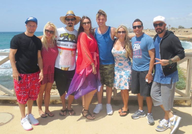 Traci Szymanski (third from right) with the Backstreet Boys during their visit in Israel