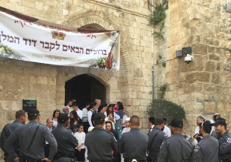 Protester's gather at King David’s tomb on Mount Zion last month to protest against Catholic use of the site on Pentacost. Recent years have seen tension over the area.