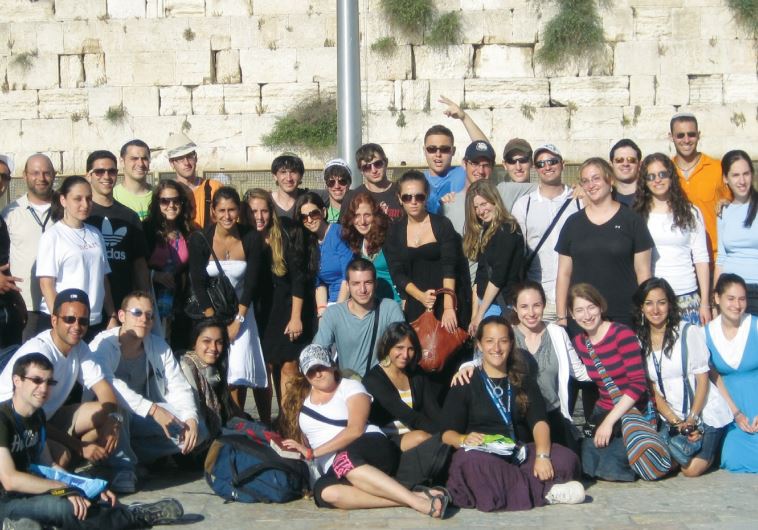 A Taglit-Birthright group, part of the OU ‘Israel Free Spirit’ program, visits the Western Wall.