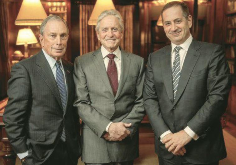MICHAEL BLOOMBERG (left), Michael Douglas and Stan Polovets gather in New York City in January to celebrate the announcement of Douglas as the 2015 Genesis Prize laureate
