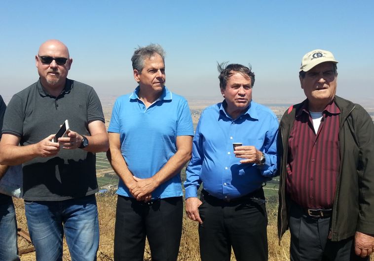 Solidarity rally attended by local Druse leaders and Jewish mayors and members of the Security Council to Israel. Right to Left: Col. (ret.) Gideon Abbas, Maj. Gen. (ret.) Uzi Dayan, Security Council for Israel President Giora Salz , municipal head for the upper Galilee region, Dimi Afrezef, municip
