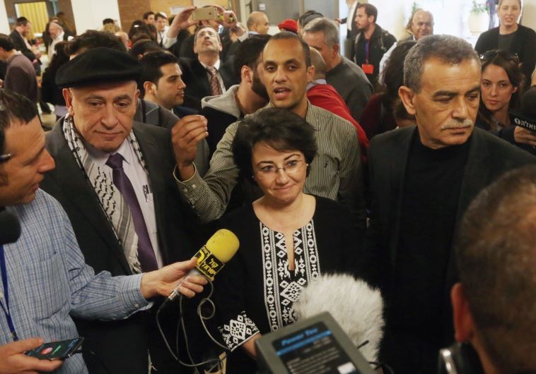 KNESSET MEMBER Haneen Zoabi speaking with the press last year. Her party colleague Basel Ghattas has decided to join the Gaza flotilla