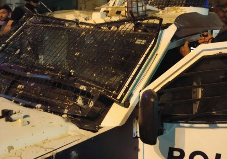 Damage done to Israeli police vehicle 