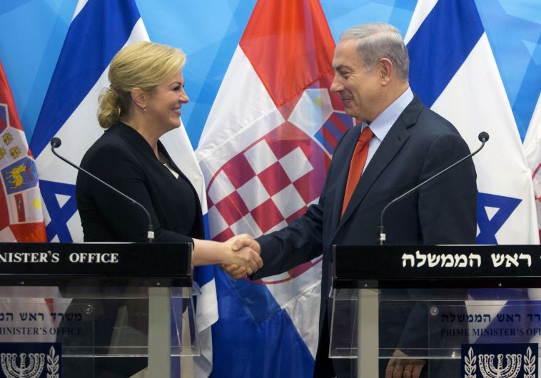 Prime Minister Benjamin Netanyahu (R) and Croatian President Kolinda Grabar-Kitarovic