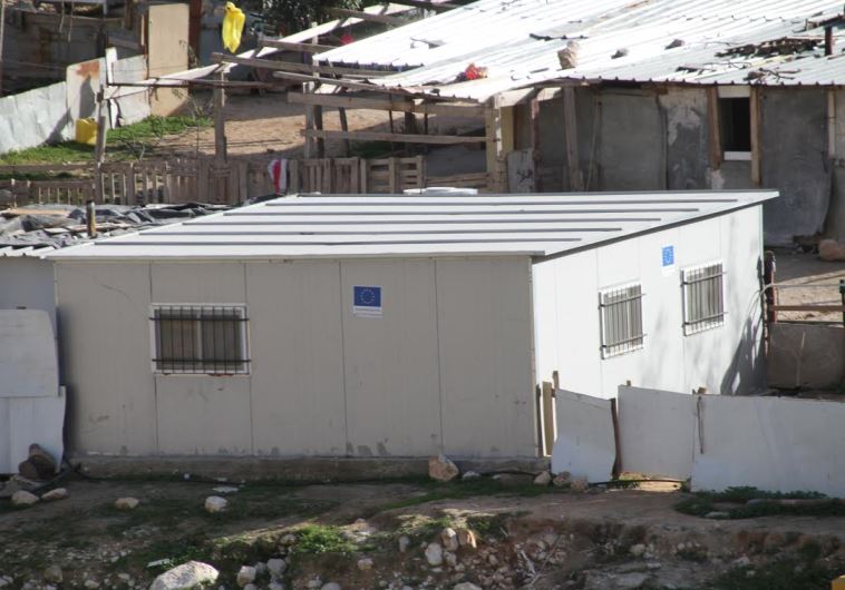 EU funded structure in a Palestinian Beduin encampment outside of the Ma'aleh Adumim settlement in the West Bank.