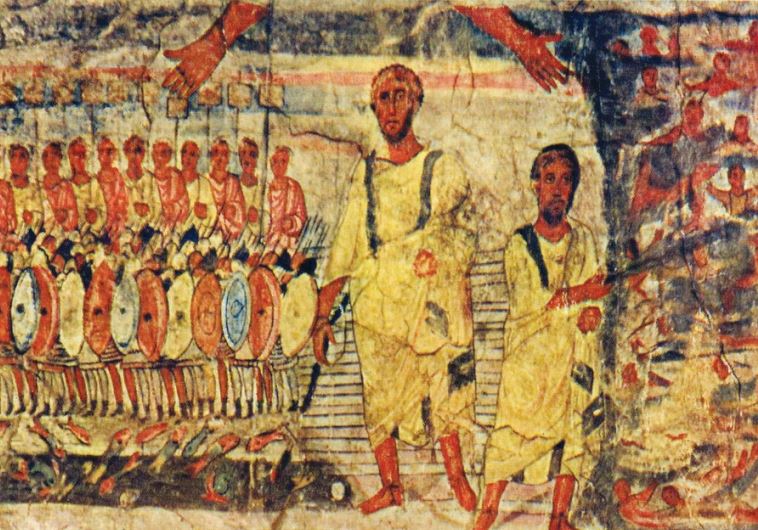 ‘Hand of God in Exodus and the Crossing of the Red Sea,’ wall painting from the Dura-Europas synagogue in Syria