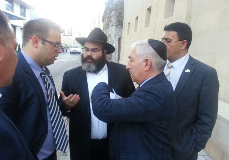 left MK Oren Hazan left, far right Mendi Safadi, center right Alexander Shapiro of Azerbaijan Jewish community, center left Azerbaijan Chabad...