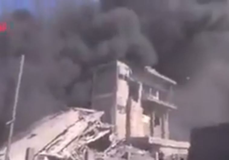 Screenshot of footage circulated on Arab social media purporting to show the aftermath of Russian airstrikes in Syria