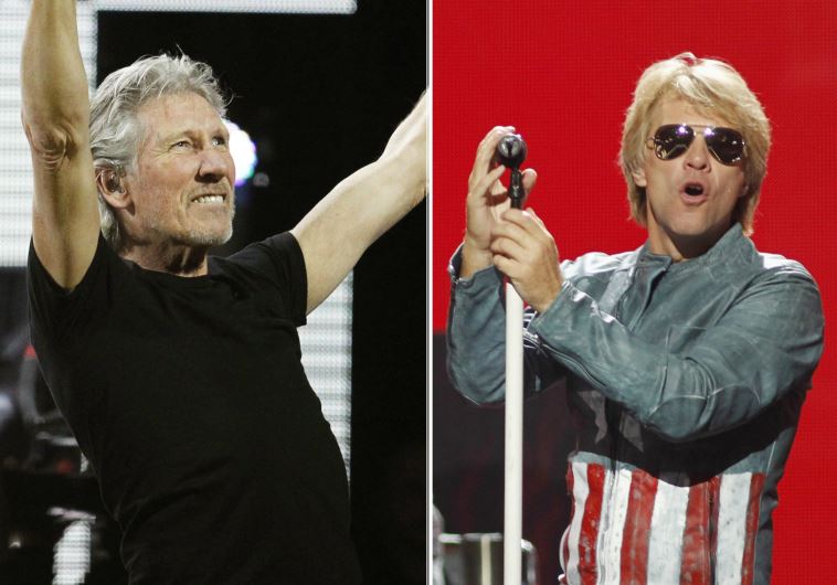 Pink Floyd rocker Roger Waters (L) and Jon Bon Jovi