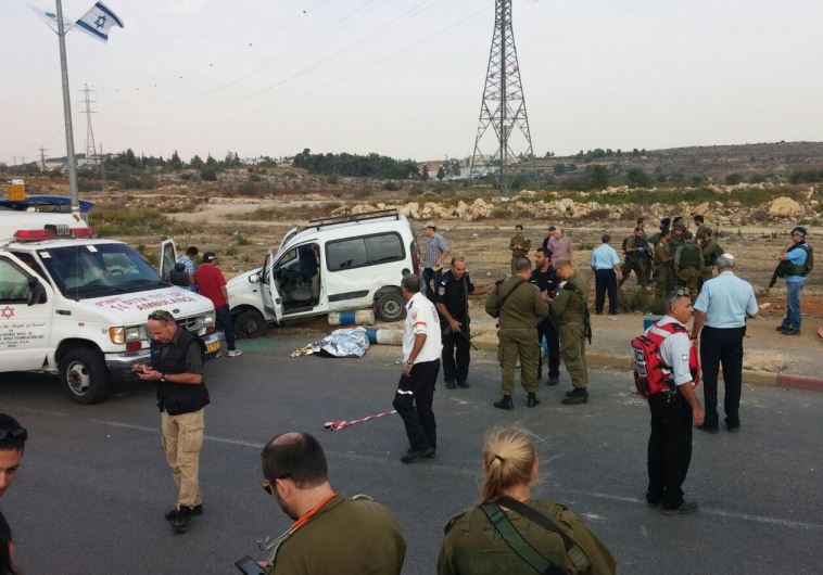Scene of vehicular terror attack at Gush Etzion Junction, October 20, 2015