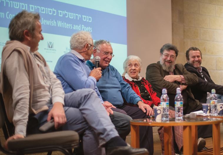 Gilles Rozier, Moyshe Lemster, Daniel Galay, Rivka Basman, Dov Ber Kerler and Velvl Chernin in conversation