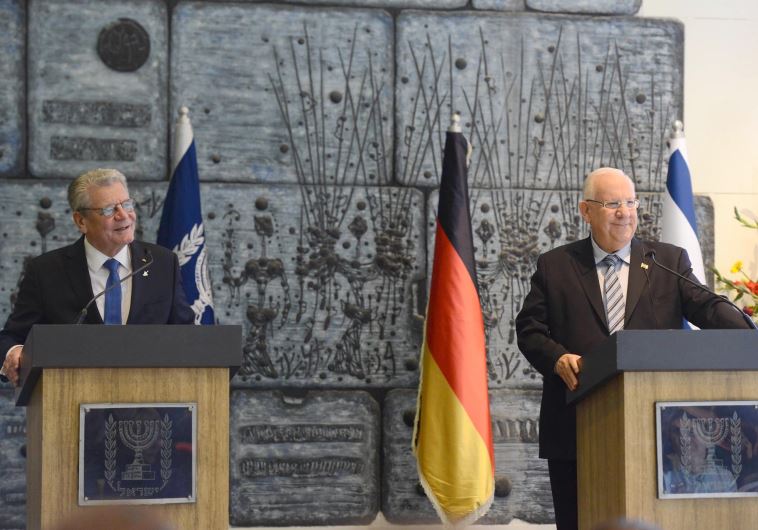 President Reuven Rivlin hosts his German counterpart Joachim Gauck at the President's Residence in Jerusalem
