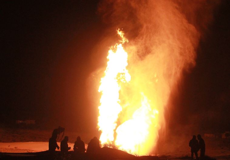 DATE IMPORTED: February 05, 2012 A fire burns on a gas pipeline in the Massaeed area west of the Mediterranean coastal town of al-Arish, North of Sinai, February 5, 2012.