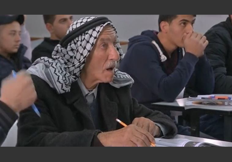 Palestinian Abed Abu Ajamiyeh, 77, is enrolled in high school classes