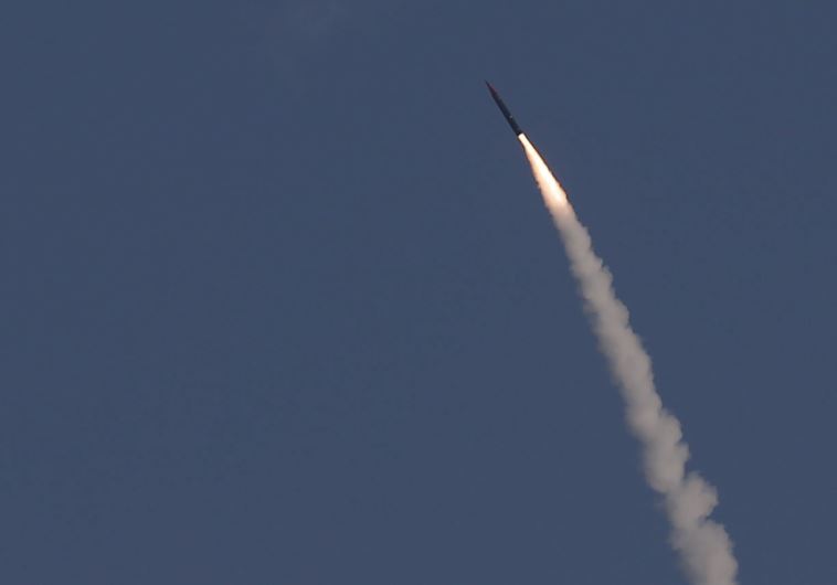 An "Arrow 3" ballistic missile interceptor is seen during its test launch near Ashdod