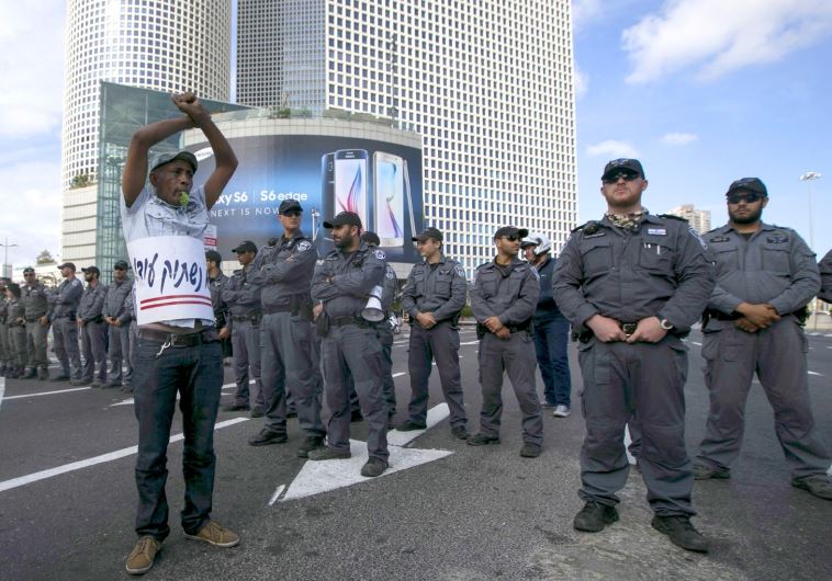 Israelis of Ethiopian origin demonstrated against police racism and brutality, May 3, after a video showing a policeman beating a soldier from the community went viral