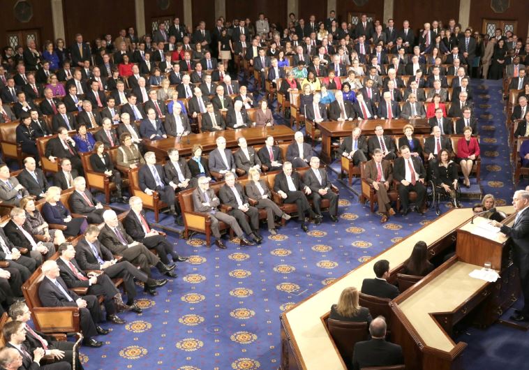 Prime Minister Benjamin Netanyahu warns of the dangers of an impending nuclear deal with Iran as he addresses a joint meeting of Congress in Washington, March 3