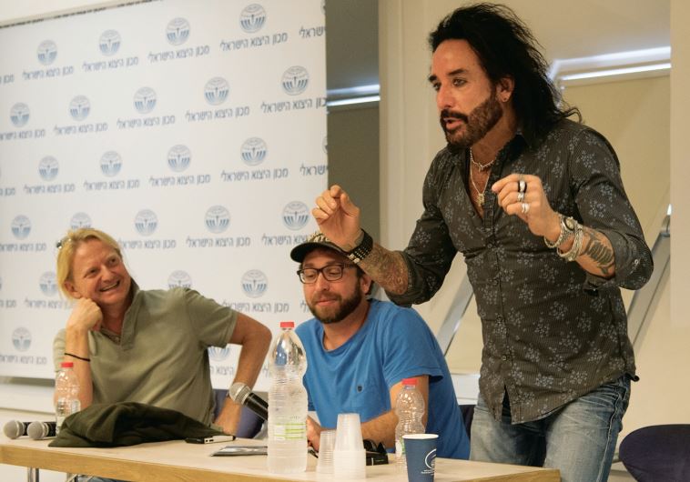 Marco Mendoza of Dead Daisies (right) with (from right) Jeremy Hulsh of Oleh! Records and David Edwards, former manager of INXS and co-founder of Dead Daisies