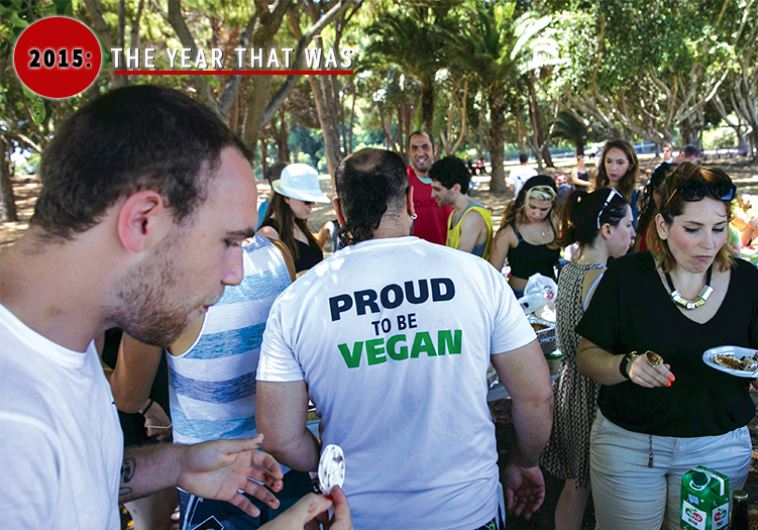 People attend a vegan picnic at Hayarkon Park in Tel Aviv