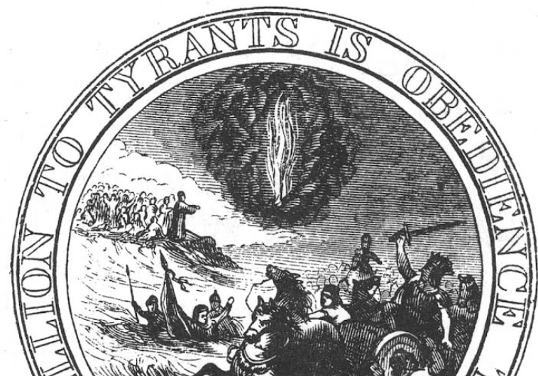 Interpretation of the first committee's seal proposal, made by Benson Lossing in 1856, almost 100 years after Franklin's proposal.