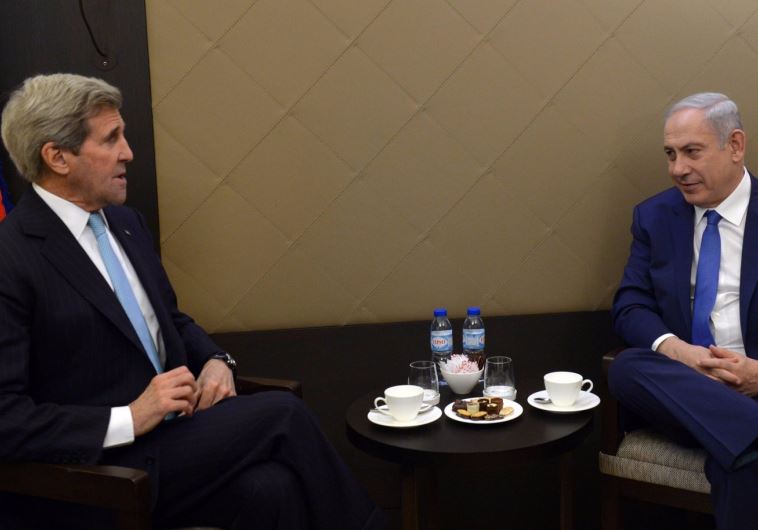 Prime Minister Benjamin Netanyahu and US Secretary of State John Kerry on the sidelines of the World Economic Forum, in Davos Switzerland ‏