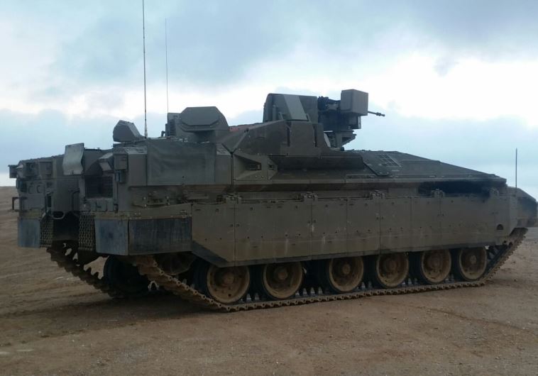 Rafael-produced Namer armored personnel carrier with Trophy anti-missile system