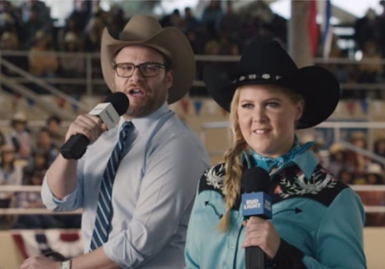 Seth Rogen and Amy Schumer in Super Bowl ad