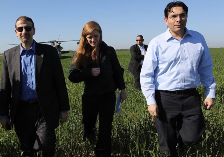 US Ambassador to Israel Daniel Shapiro, American Ambassador to the United Nations Samantha Power and Israel's Ambassador to the UN Danny Danon