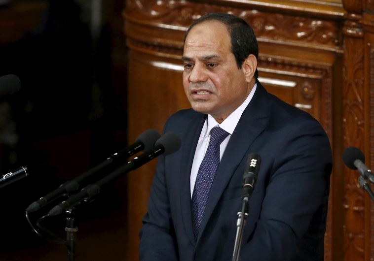 Egypt's President Abdel Fattah al-Sisi (on podium) delivers a speech at the Lower House of parliament in Tokyo, Japan, February 29, 2016