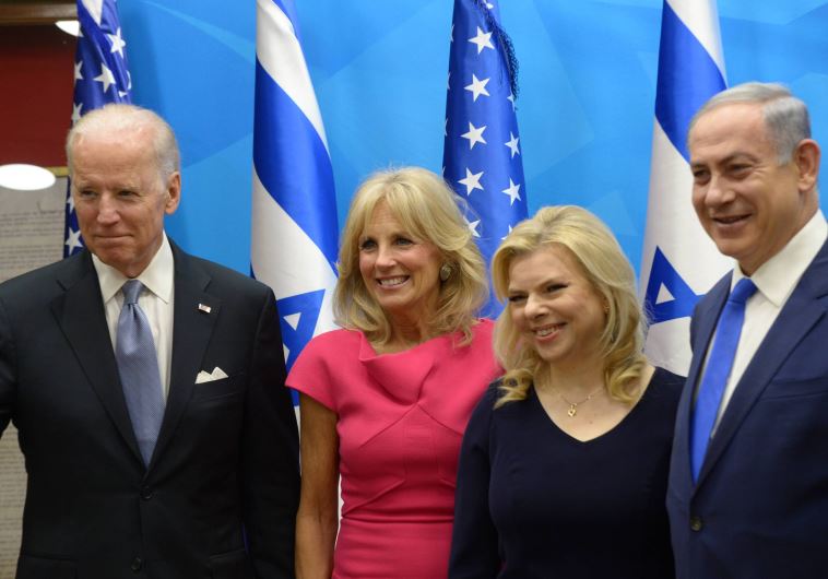 Joe and Jill Biden are greeted by Benjamin and Sara Netanyahu