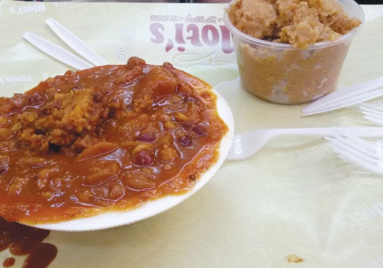 Moti’s delicacies include vegetarian, meat and hot-dog versions, and a mysterious cholent-potato kugel hybrid