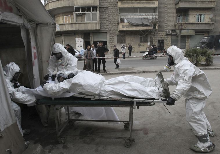 Syrian opposition group carries out chemical weapons drill (illustrative)